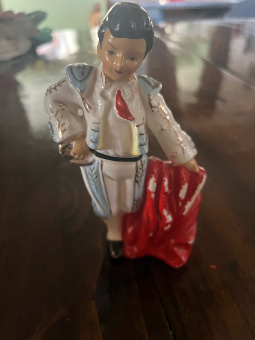 Hand-Painted Ceramic Matador Figurine in White and Red